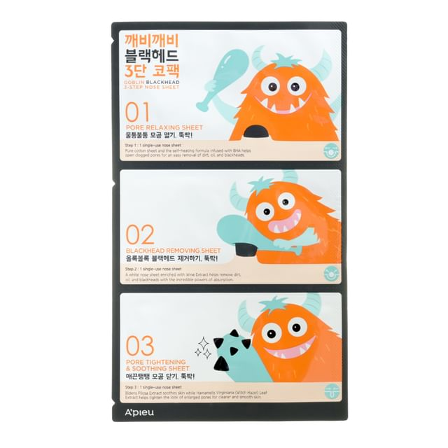 skincare-kbeauty-glowtime-apieu goblin blackhead 3 step nose sheet