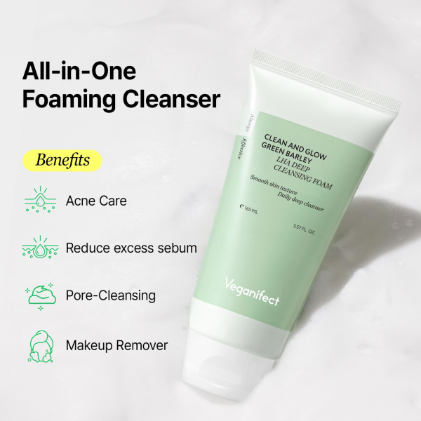 skincare-kbeauty-glowtime-veganifect clean and glow green barley LHA Deep cleansing foam