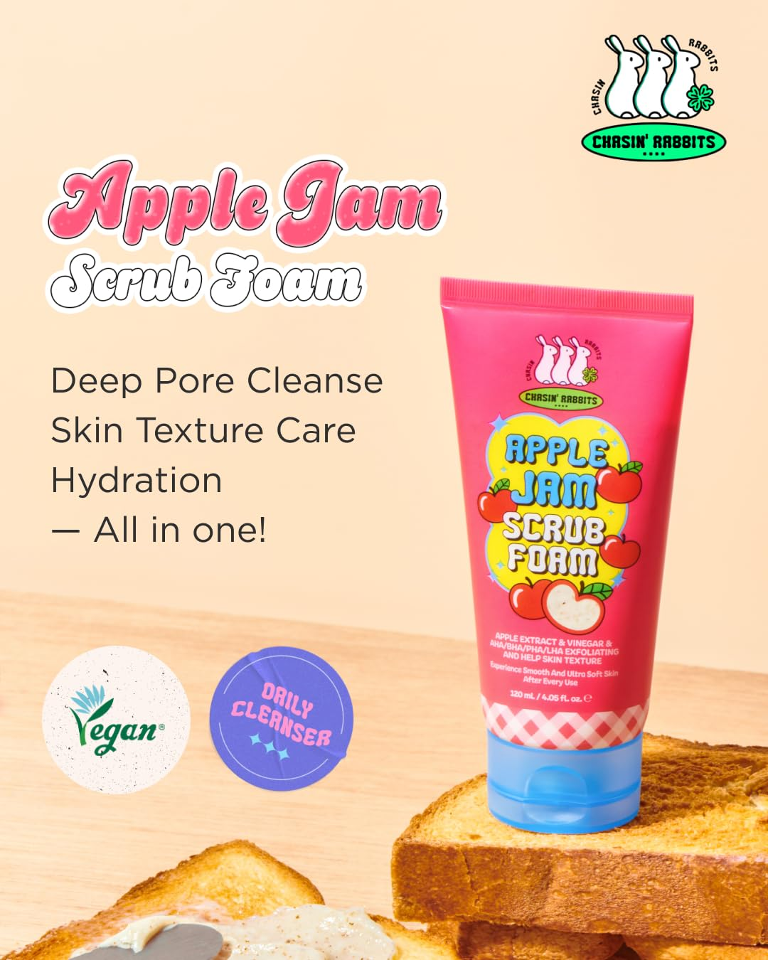 skincare-kbeauty-glowtime-chasin rabbits apple jam scrub foam