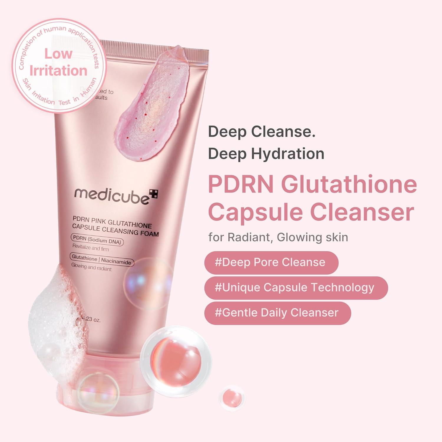 skincare-kbeauty-glowtime-medicube pdrn pink glutathione capsule cleansing foam
